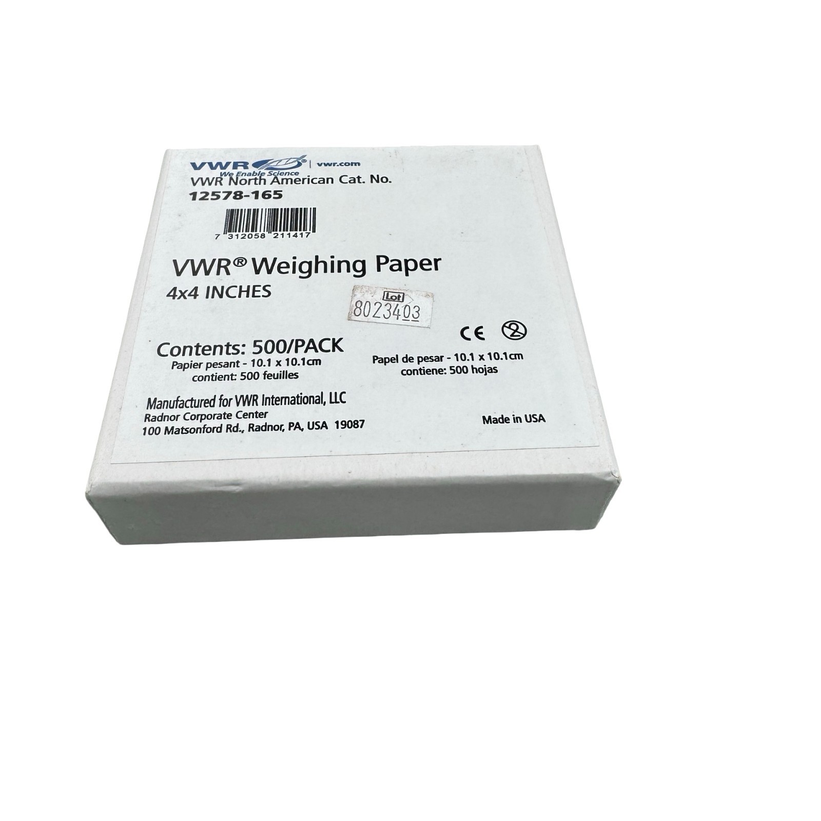 VWR 12578-165 Weighing Paper 4×4 Inches 500 Pack