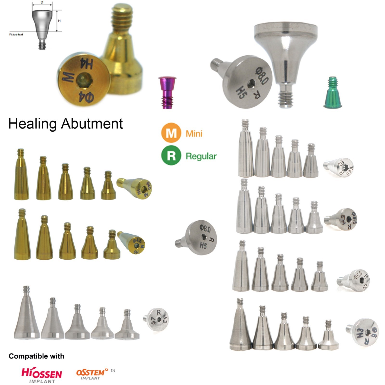 US Mini Regular Platform Healing Cap Abutment Hiossen ET/Osst Hexagon Compatible