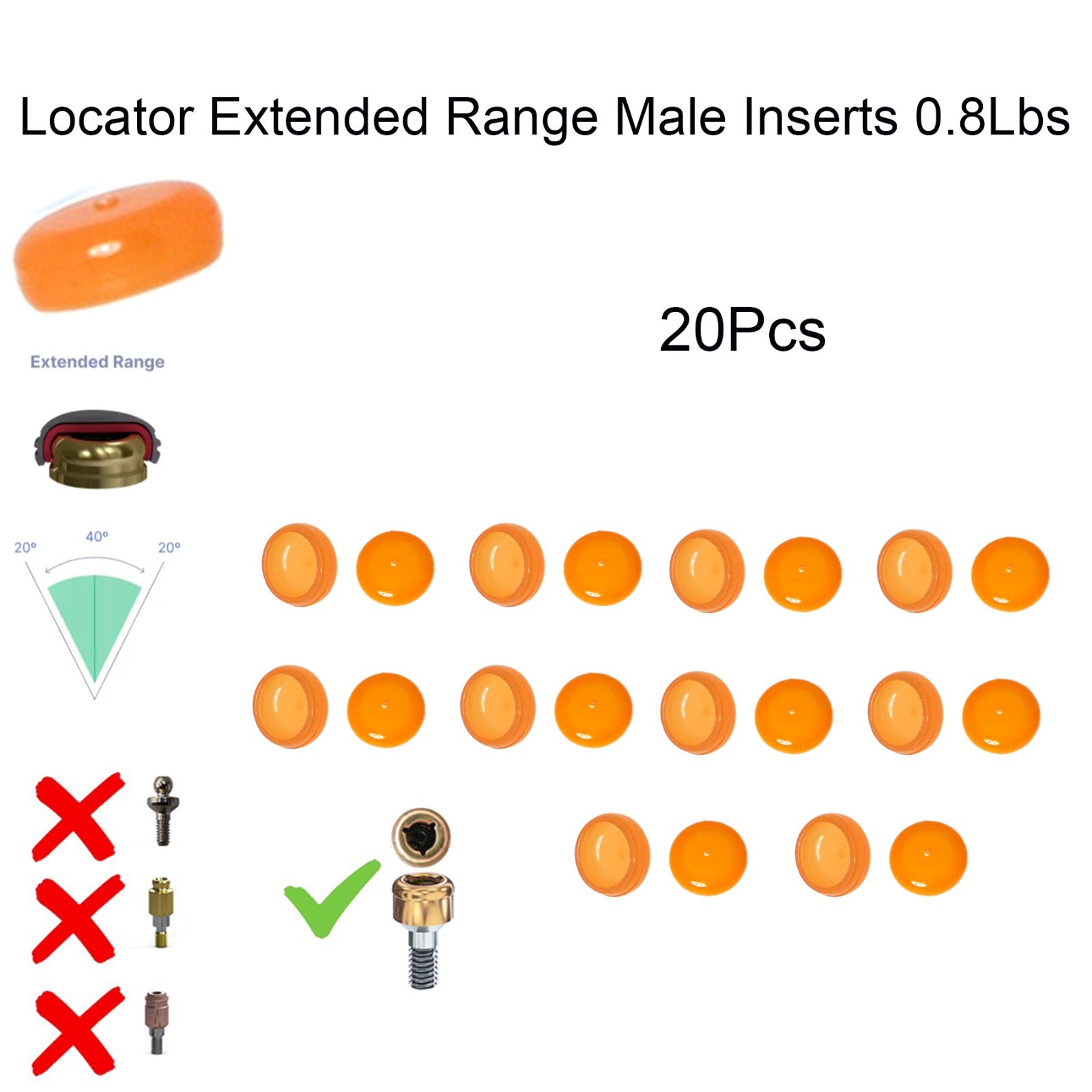 US Dental fit Zest Locator Extended Range Retention Male Cap Inserts 0.8Lbs Kit