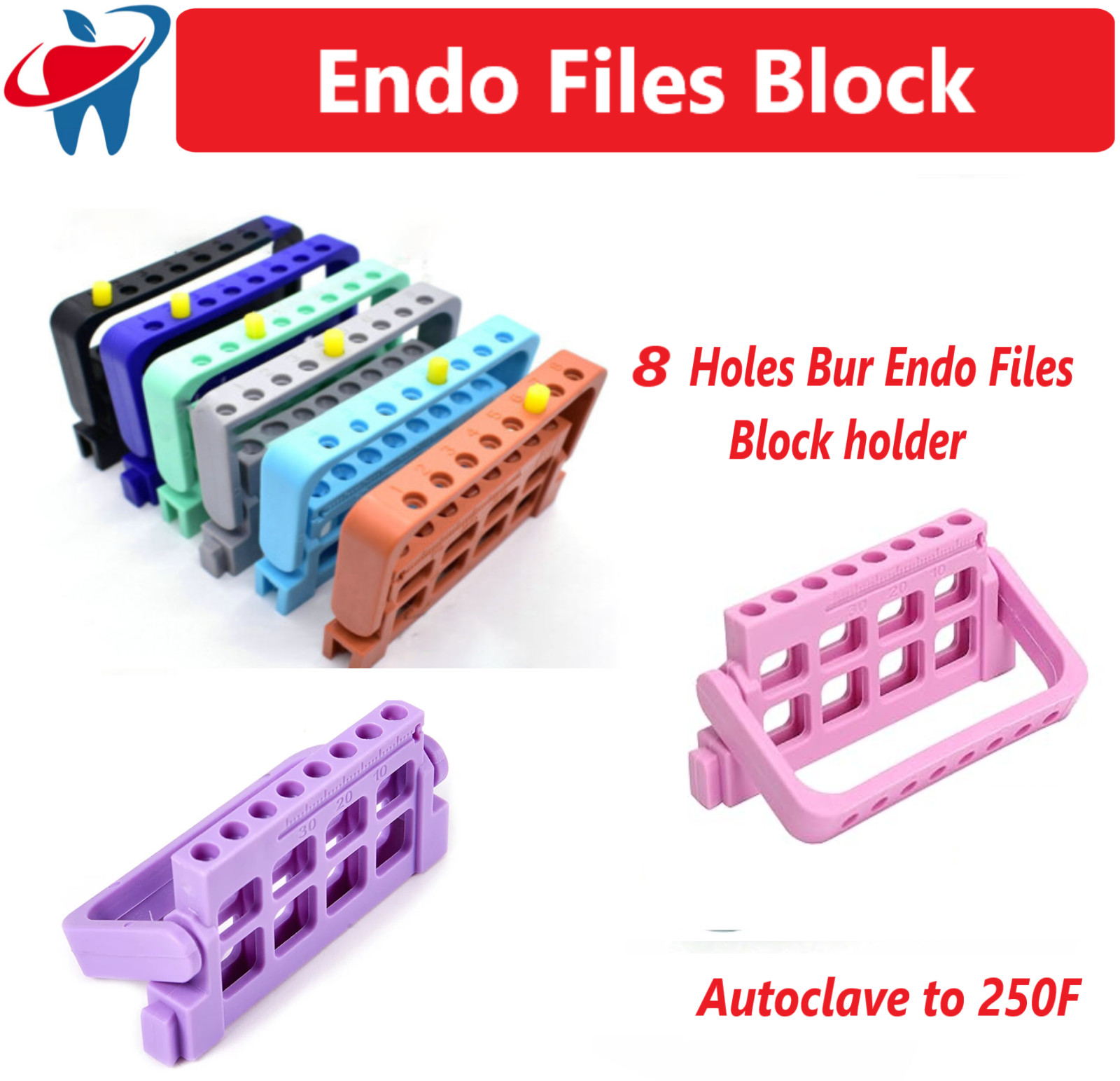 Dental 8 Holes Bur Endo Files Block Holder Stand Autoclave Disinfection Box Case