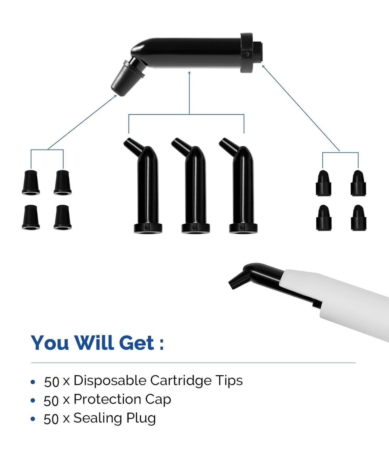 Dental Composite Gun Syringe Dispenser Delivery Applicator Cartridge Tips Caps