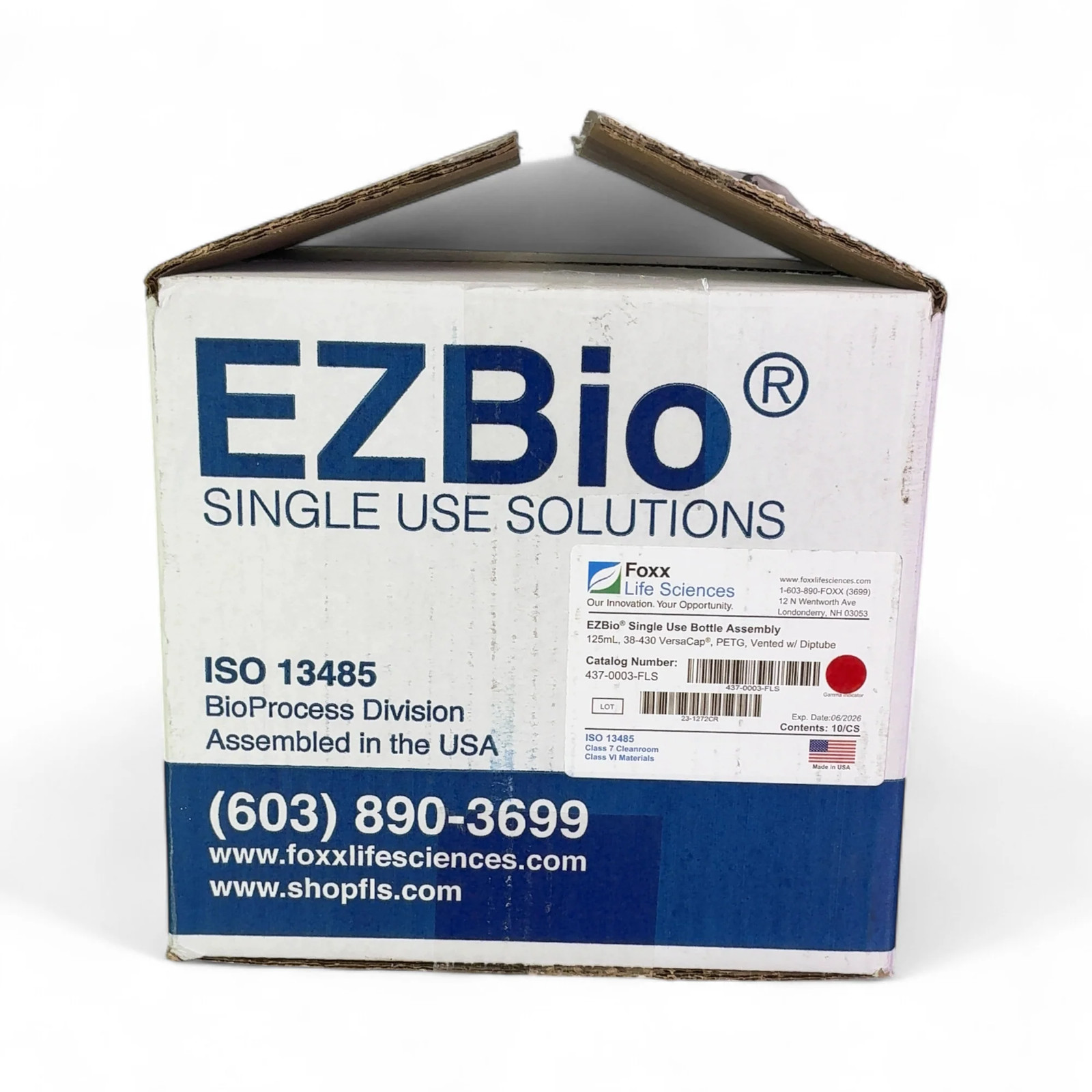 Foxx Life Sciences 437-0003-FLS EZBio Single Use Bottle Assy 125mL NEW OPEN BOX