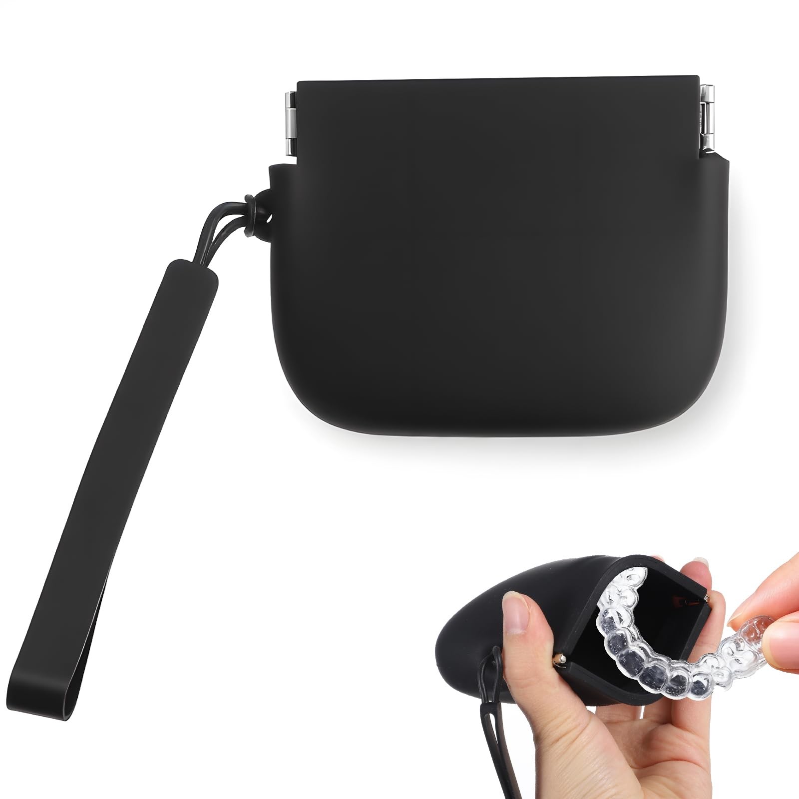 Silicone Retainer Case, Squeeze Top Holder with Lanyard Soft Black