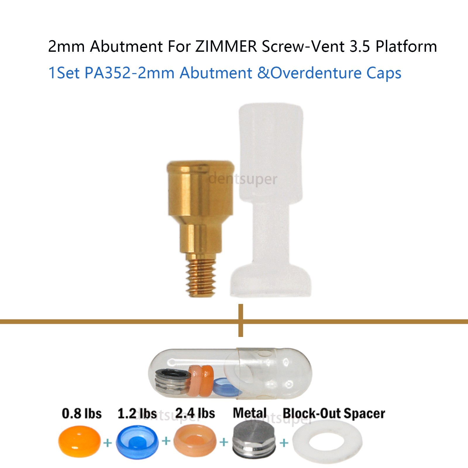 US Implant L0cator Dental Zimmer PA 3.5mm Abutments + PEEK Caps Tool 1-5mm Set