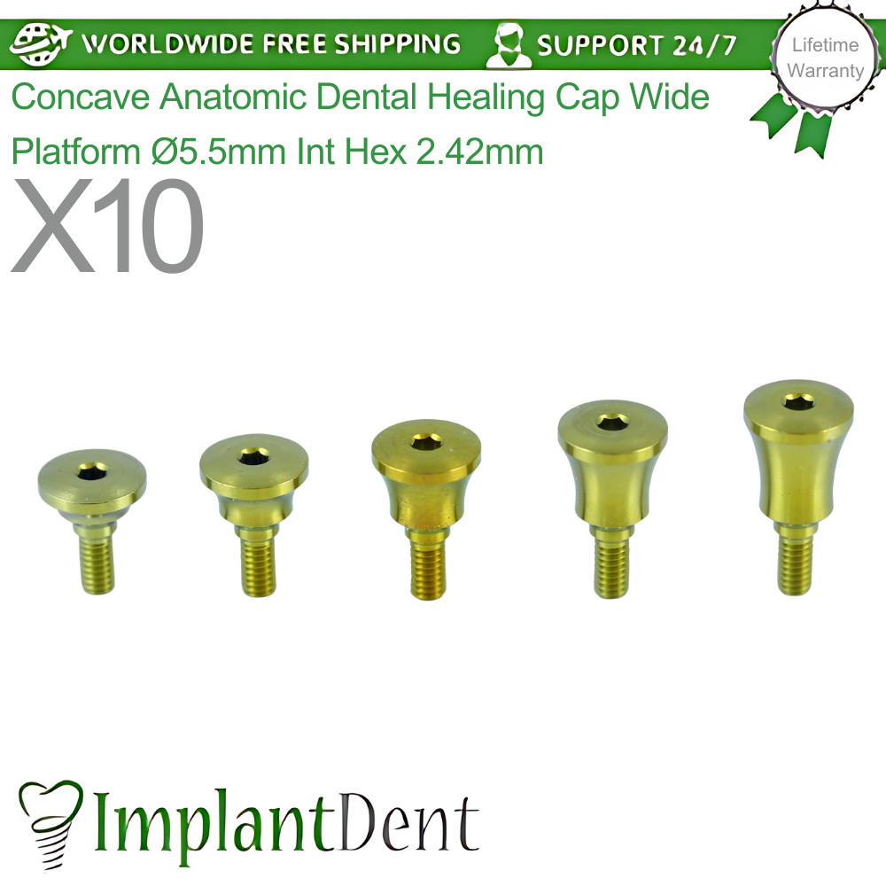 10x Concave Anatomic Dental Healing Cap Wide Platform Ø5.5mm Int Hex 2.42mm