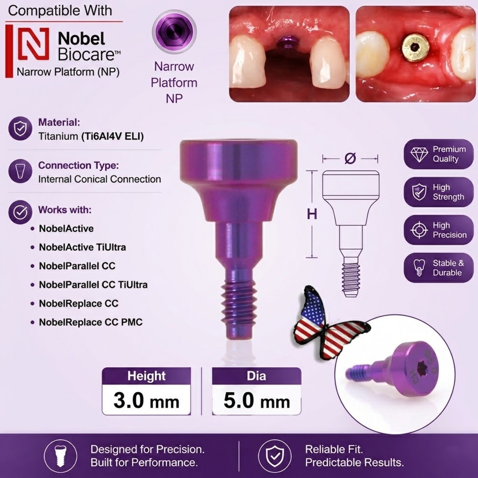 US Nobel Biocare Titanium Healing Abutment NP RP Internal Conical ∅3.6/5.0/6.0mm