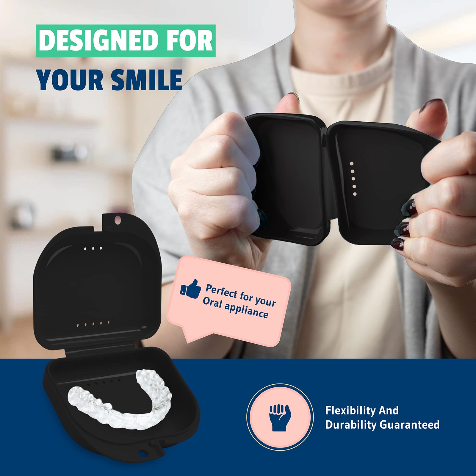 Retainer Case – Pack of 2 – Odorless Mouth Guard Set 2, Black