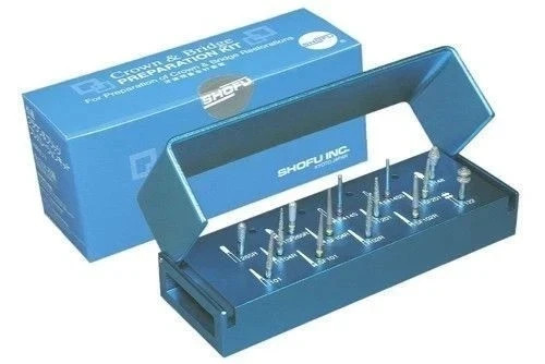 SHOFU CROWN & BRIDGE PREPARATION KIT 14 bURS IN 3 DIFFERENT GRITS DENTAL USE