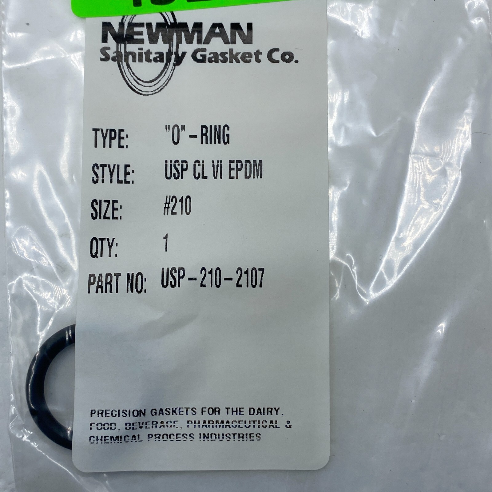 NEWMAN USP-210-2107 SANITARY GASKET SIZE #210 O-RING OSP CL VI EPDM LOT OF 10🔔
