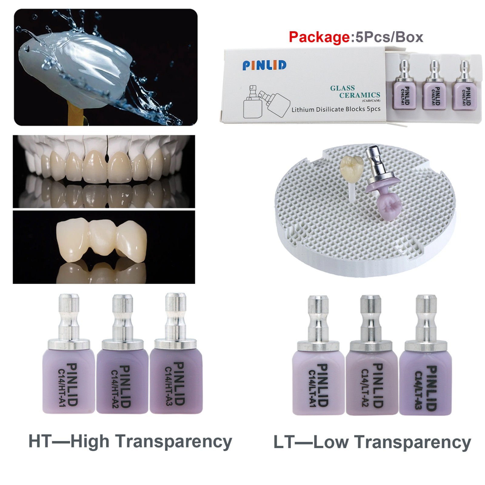 US C14 HT LT Dental Lithium Disilicate CAD CAM Blocks for CEREC e.max 5 PCS/Box