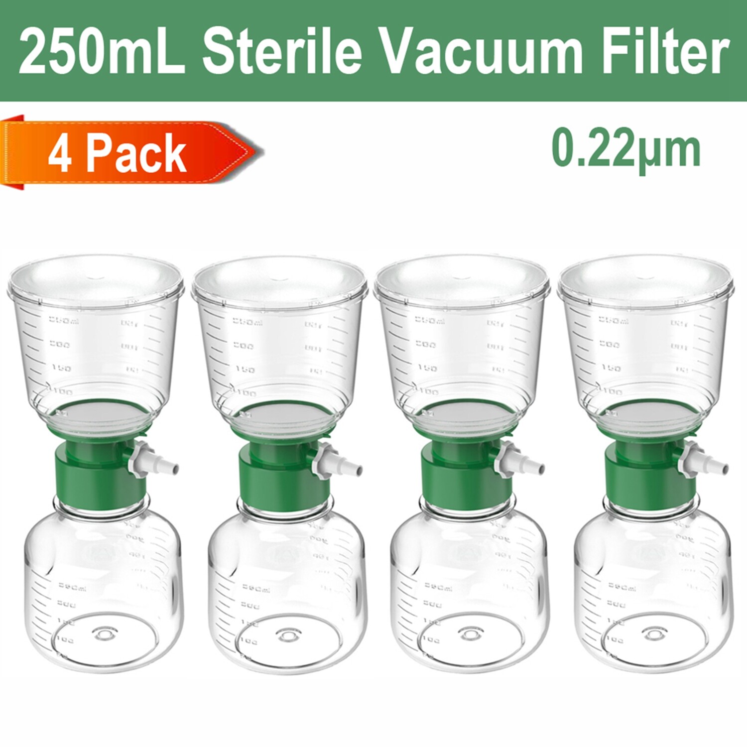 4PCS 250mL Disposable Sterile Vacuum Filter Units Bottle Top PES Membrane 0.22μm