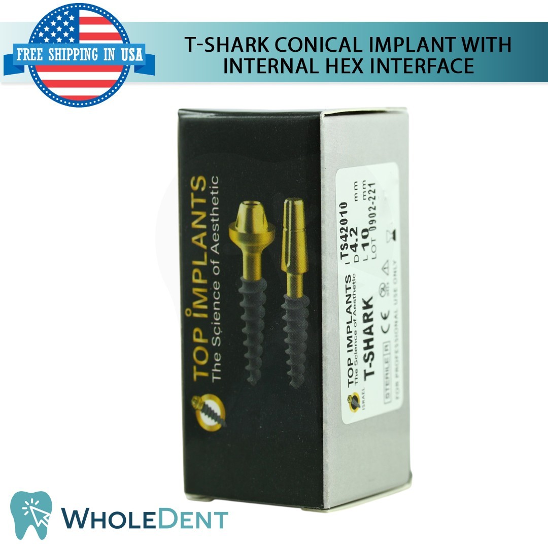 1x Dental T-shark Conical Fixture with Int Hex Connection Titanium Sterile SLA