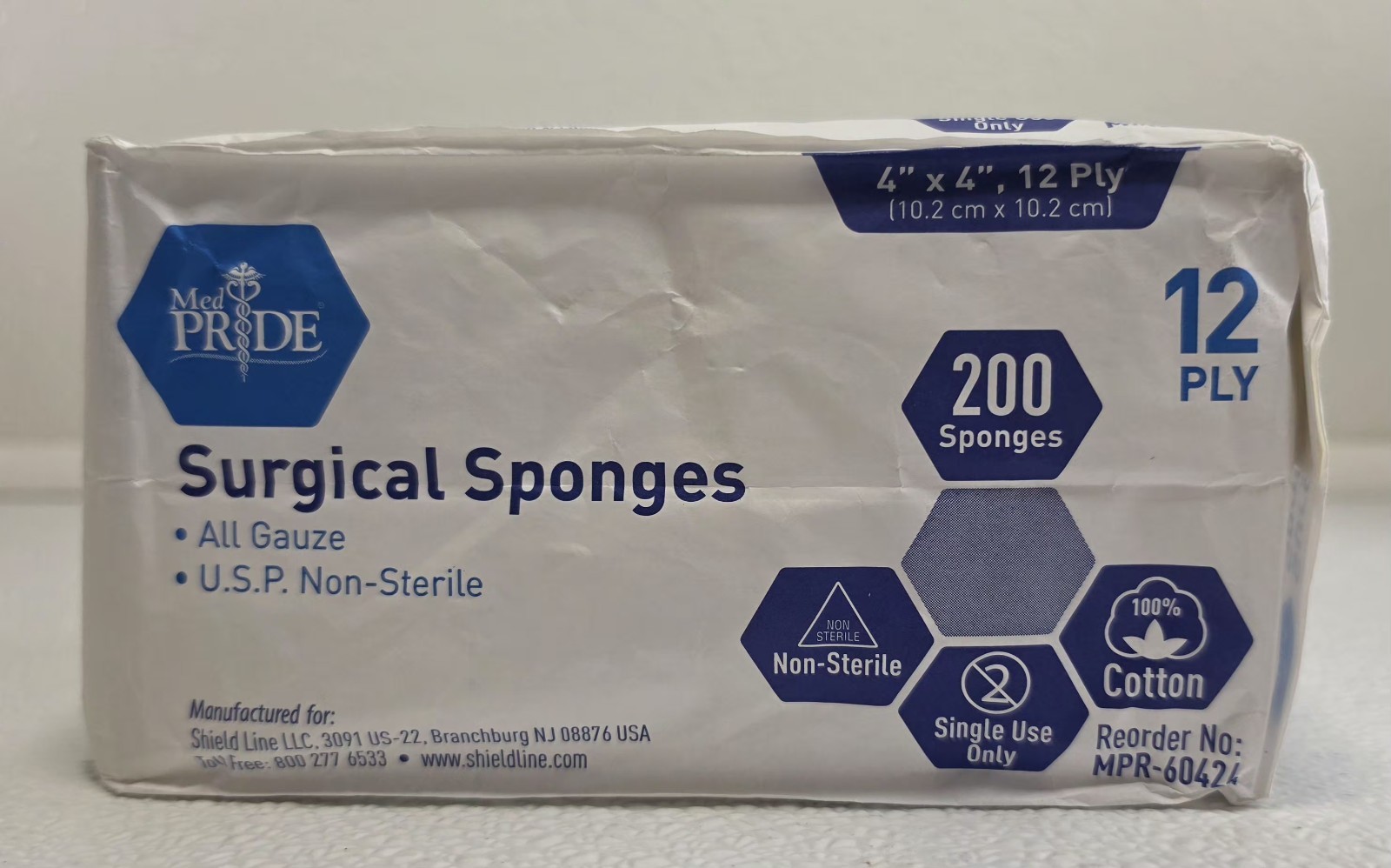 MED PRIDE 200 SURGICAL SPONGES 4″ X 4″ 12 PLY