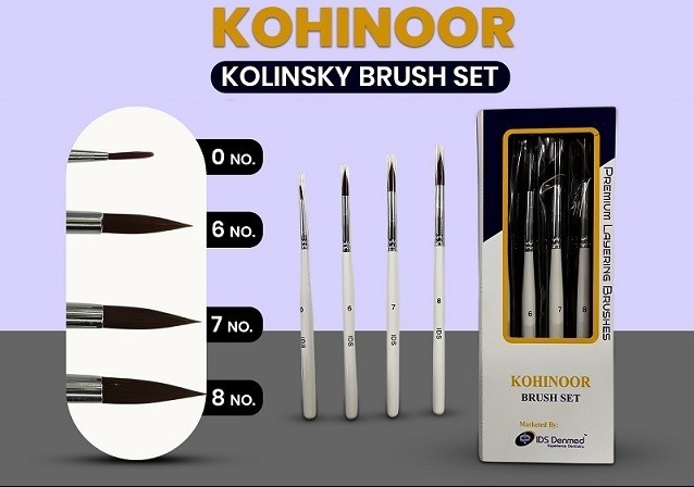 Dental KOLINSKY Porcelain & Glazing Premium Brush Pack of 4 for Dental Labs