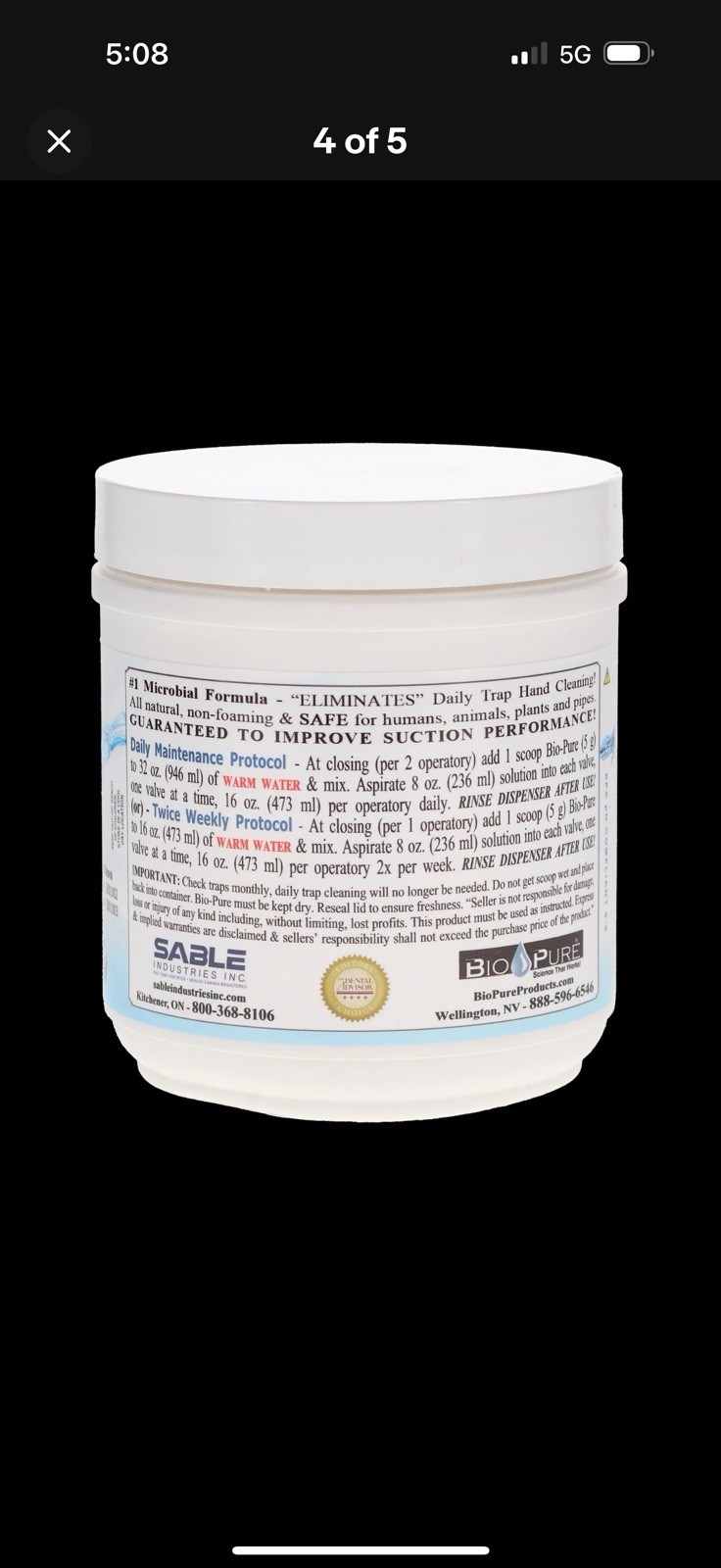 Sable 2801002 Bio-Pure eVac System Maintenance Cleaner Powder 14 oz