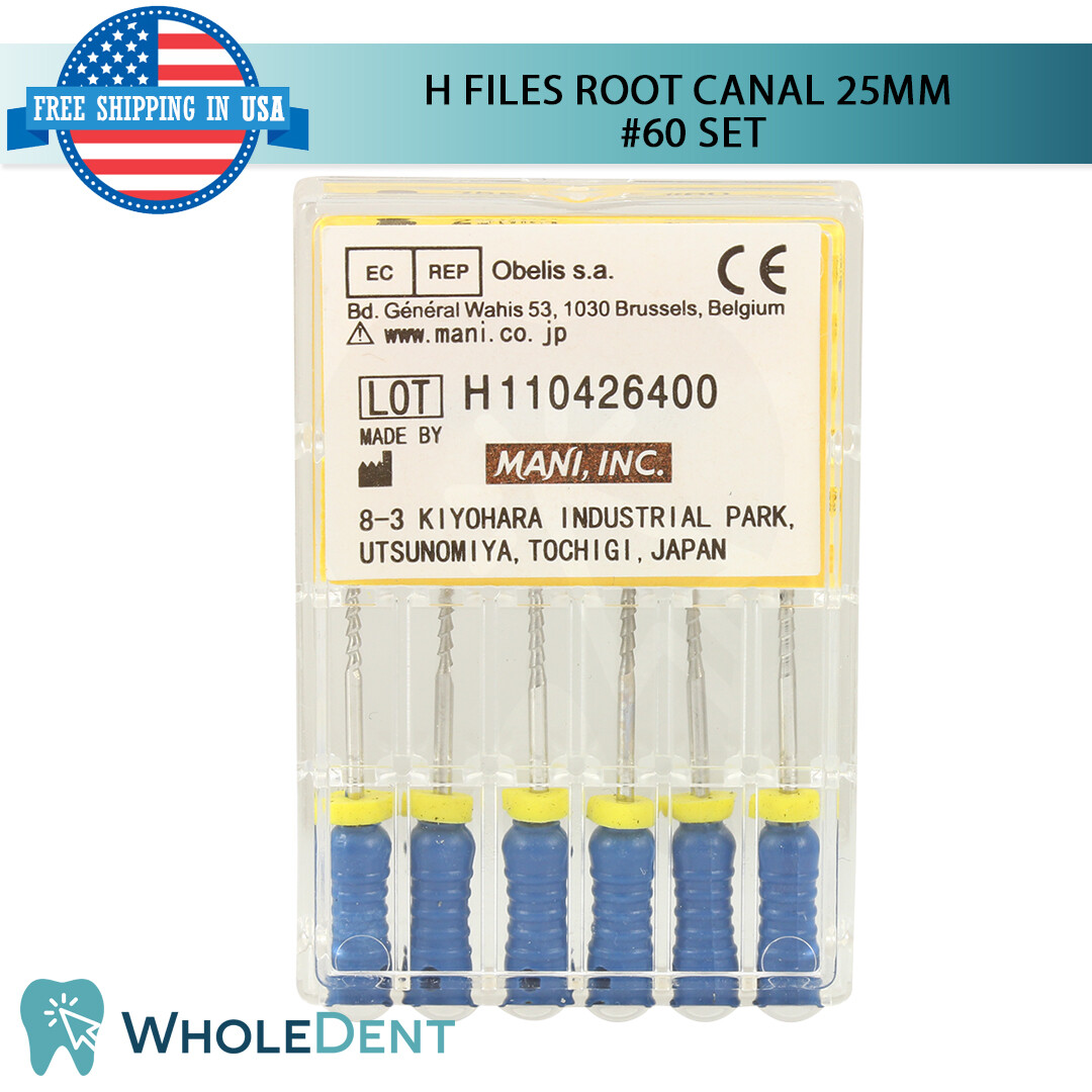 H Files Root Canal 25mm Hand Endodontic Dental Hedstrom 6pcs Pack Reamers #60