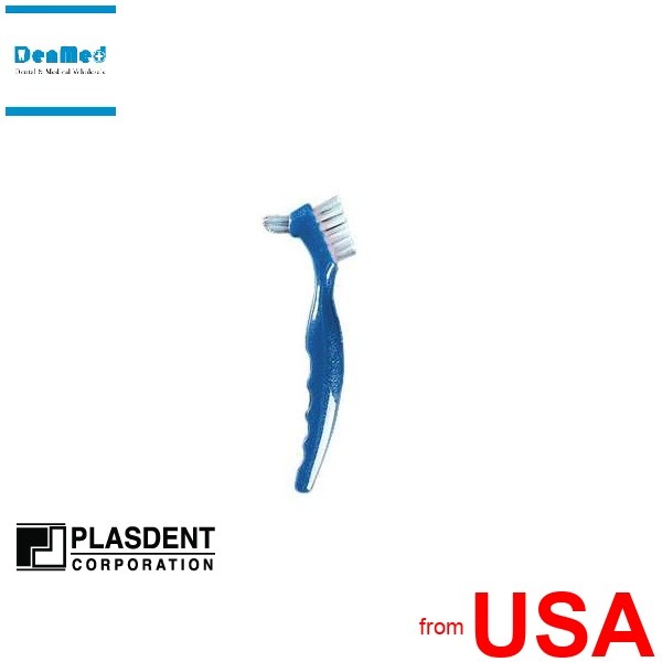 PLASDENT BLUE Angled Standard Denture Brushes With Ergonomic Handle, Pack 423648