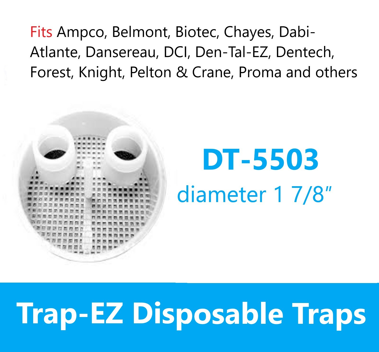 Dental Disposable Evacuation Traps #5503, Diameter 1 7/8″, 144/Bx, Fits DCI etc