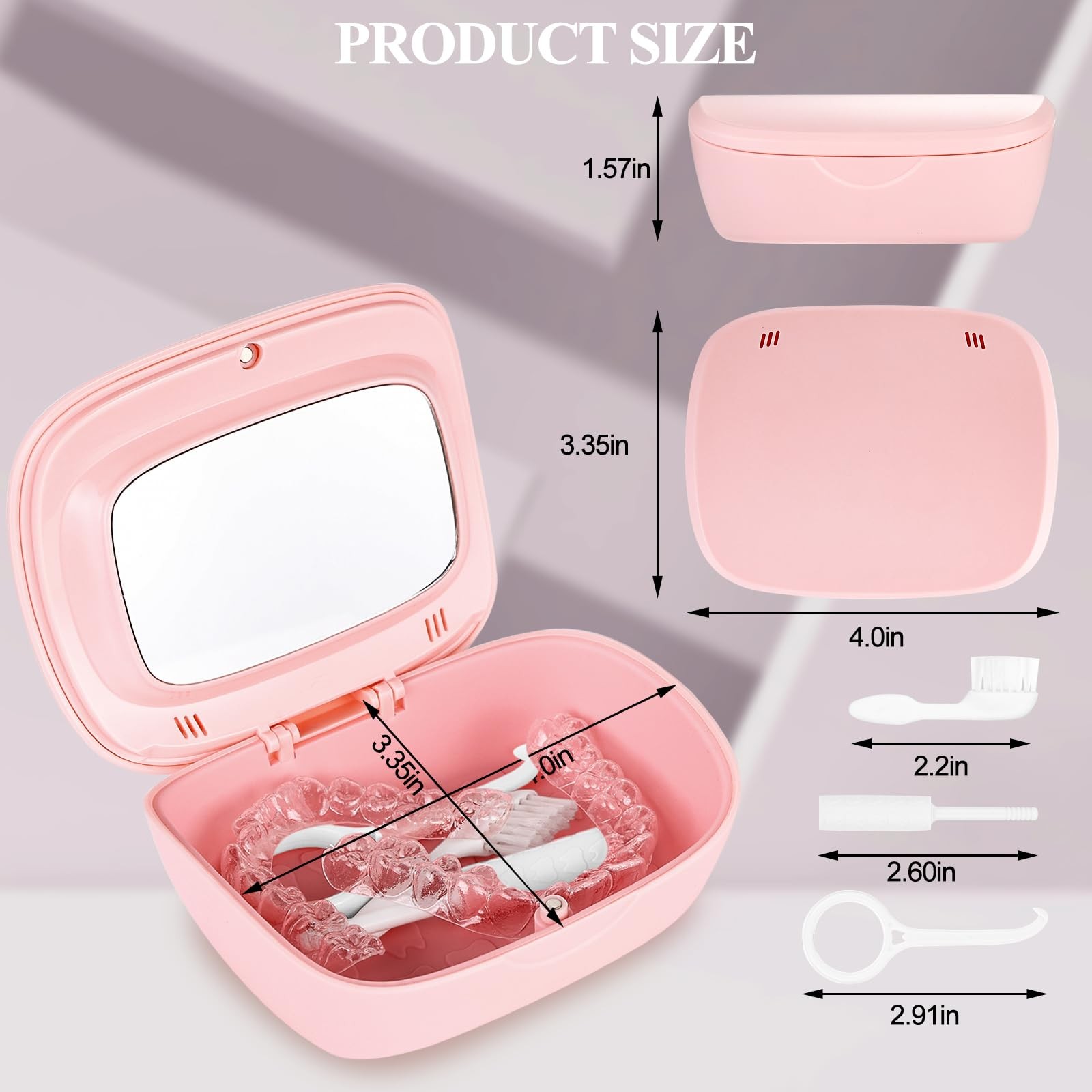 LONGMON Retainer Case With Mirror,Compatible with Invisalign,Vent PINK