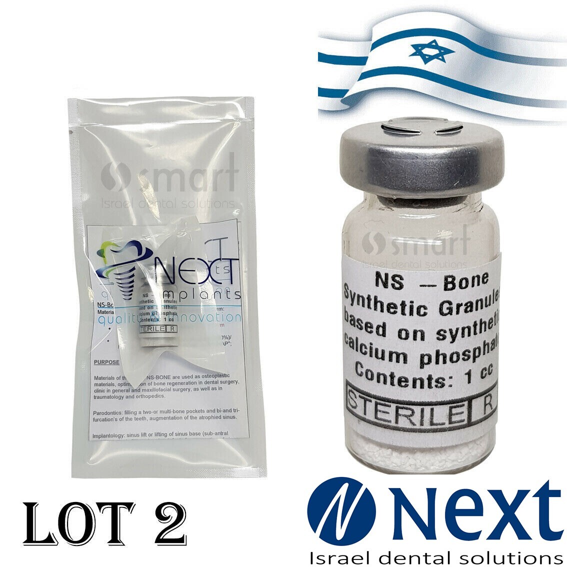 LOT X 2 Dental Sterile bone synthetic NS BONE Next Israel 0.5CC surgical