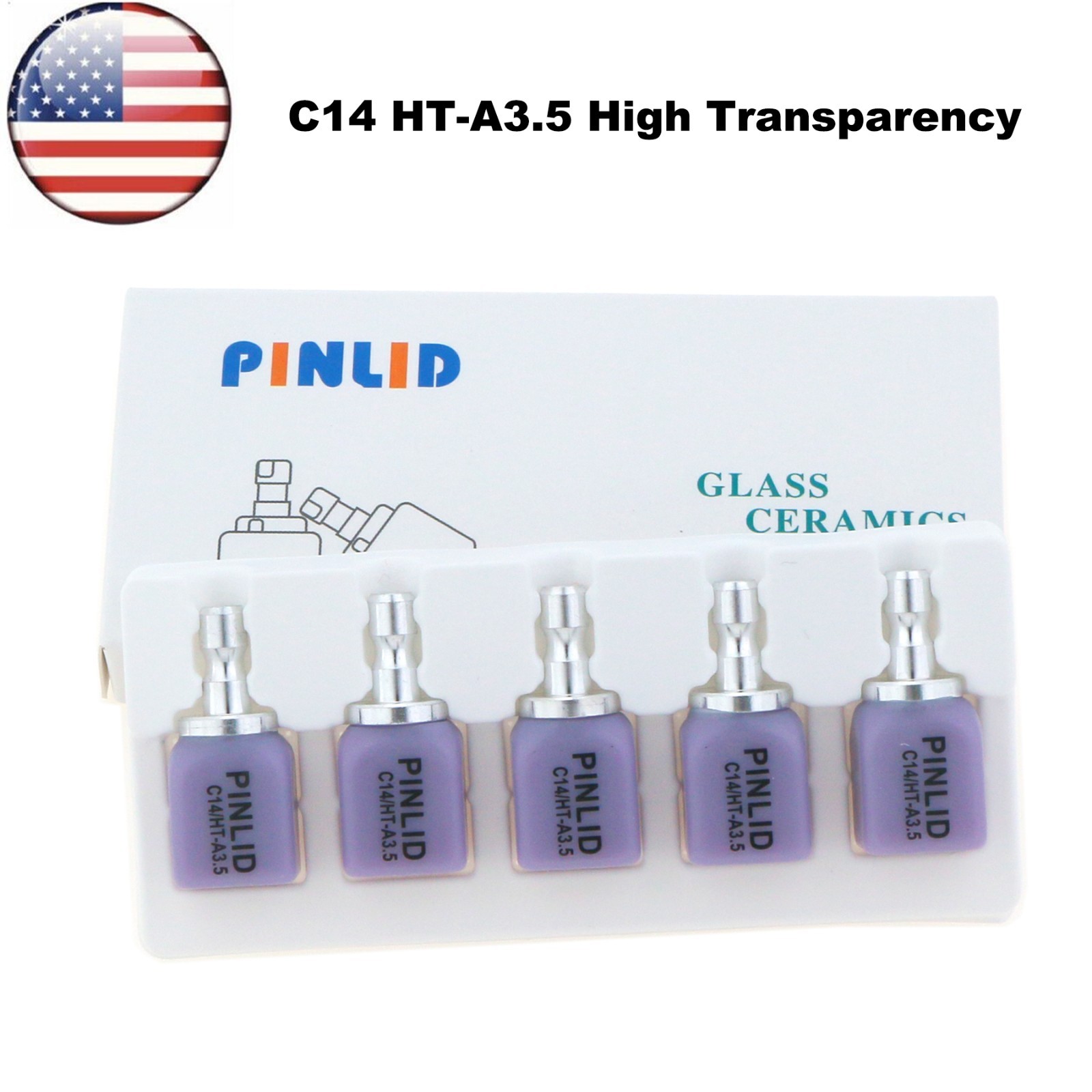 US HT C14 Dental Emax Glass Ceramic Lithium Dislicate Blocks CEREC CAD CAM Block