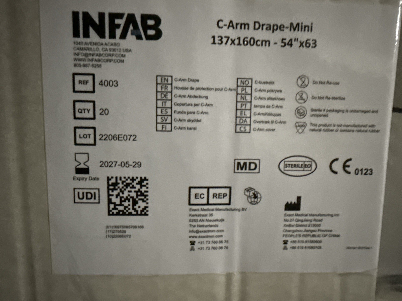 INFAB C-Arm Drape-Mini 137x160cm 4003 Radiology Medical Laboratory