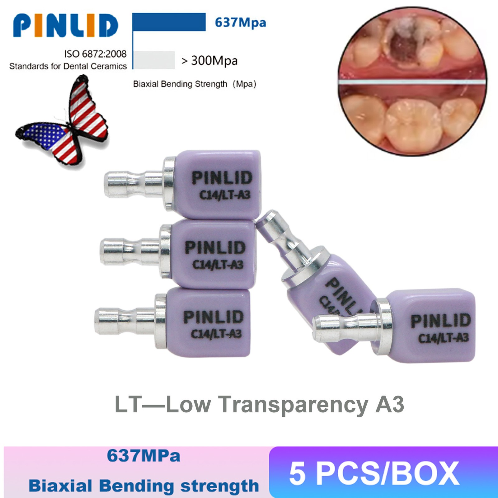 Dental IPS Emax CAD CEREC Block C14 HT/LT Lithium Disilicate Glass inLab 5pc/Box