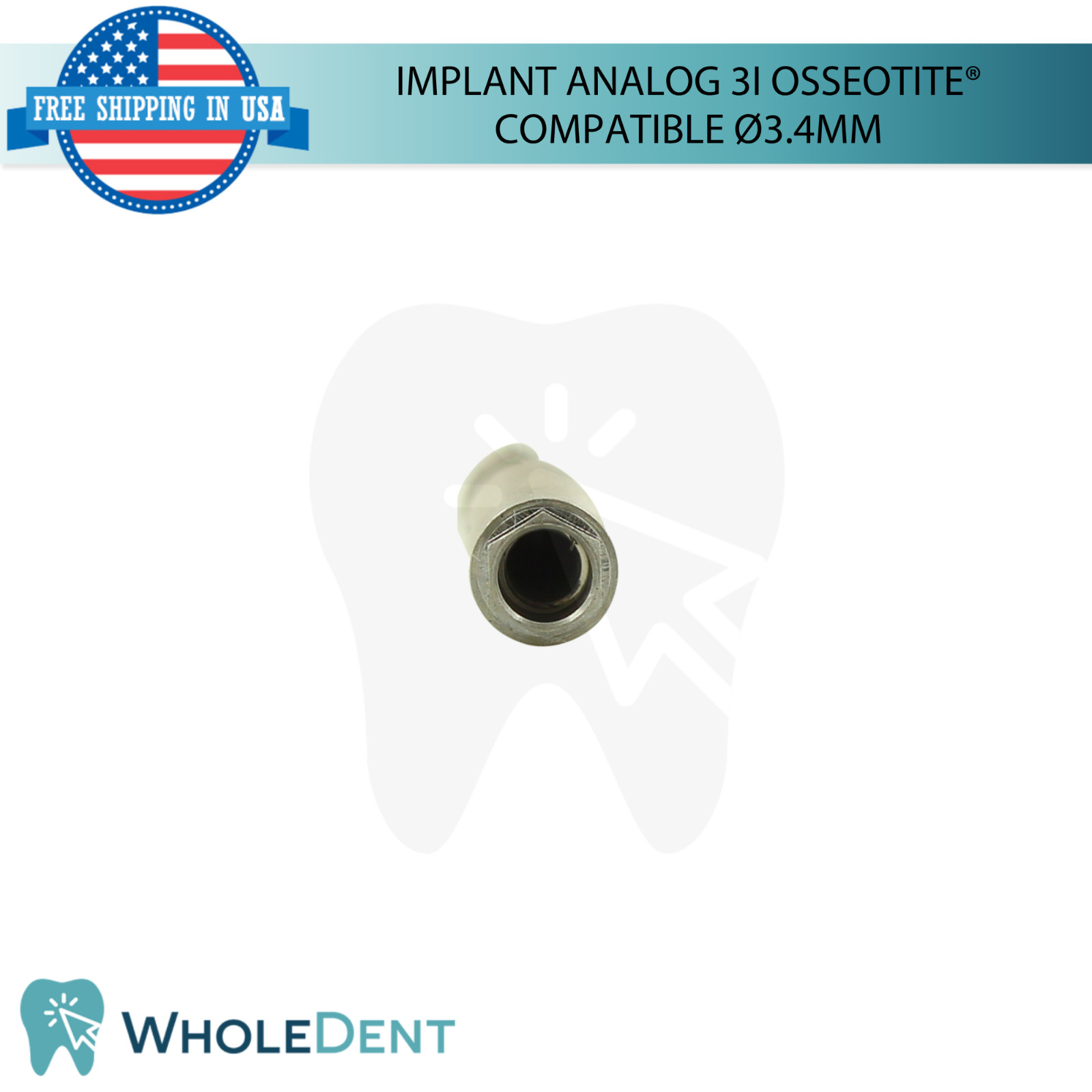 Dental Fixture Analog 3i Osseotite® Compatible Ø3.4mm Platform Stainless Steel