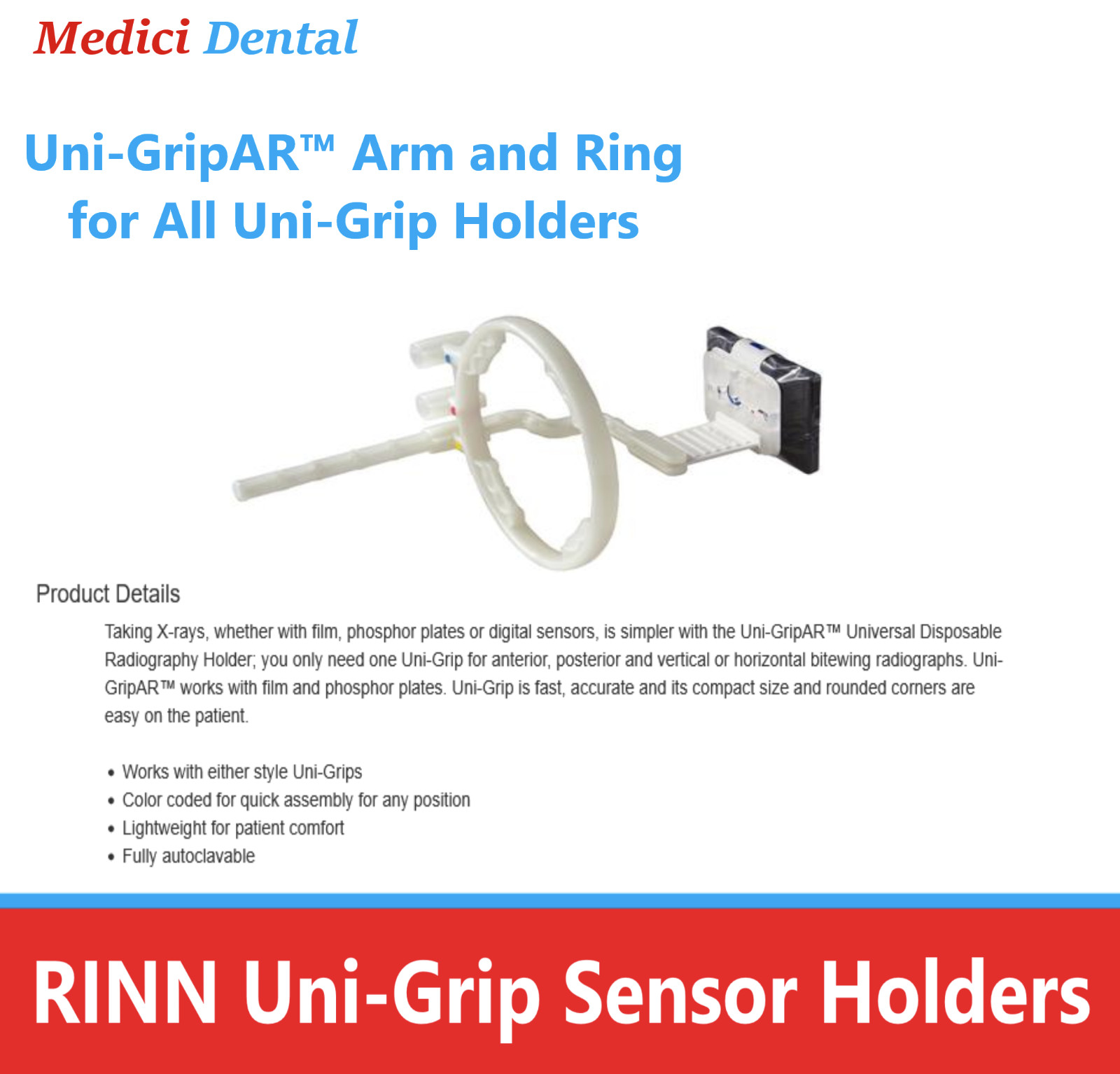 Dental Rinn Uni-GripAR Position Arm, Ring, Uni-Grip 360 Universal Sensor Holders