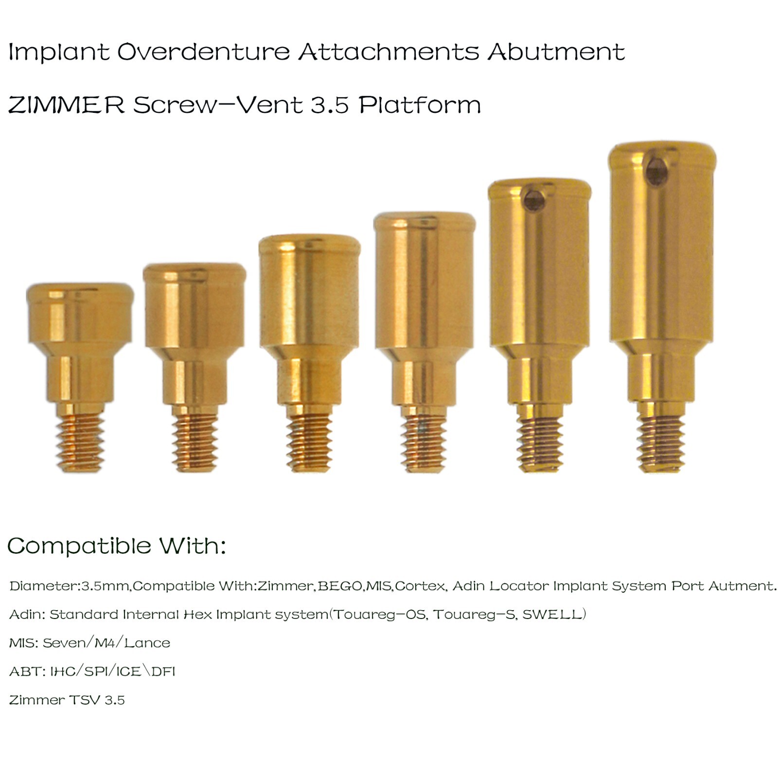US Locator Abutment compatible Zimmer Tapered Screw-Vent TSV 3.5/4.5 1-5.0mm GH