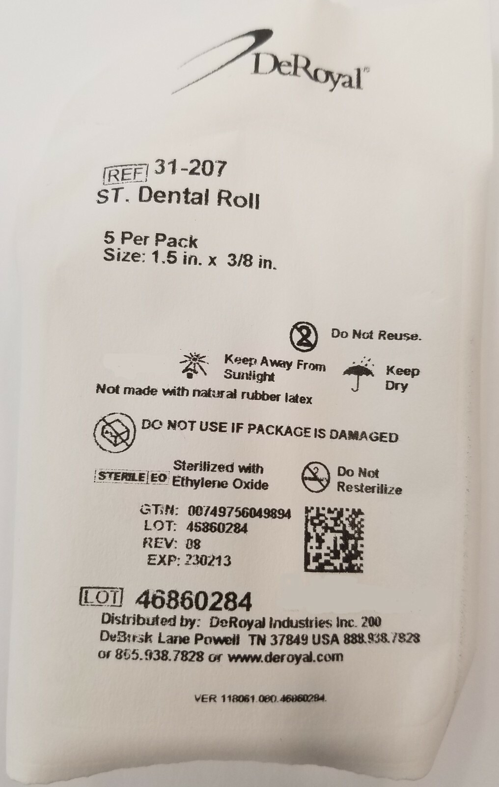 *25-Packs* DeRoyal ST. Dental Rolls 1.5″ x 3/8″ Sterile 31-207