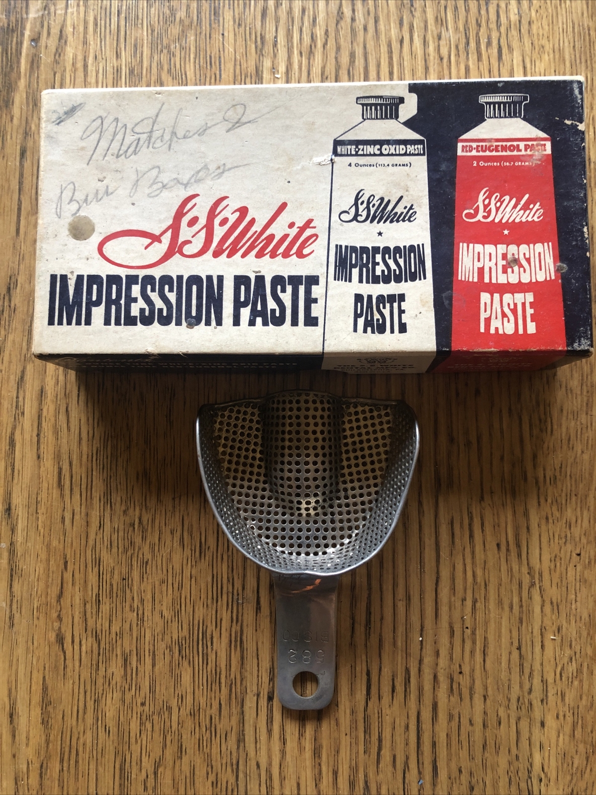 Vintage BISCO IMPRESSION TRAY AND EMPTY SS WHITE IMPRESSION PASTE BOX