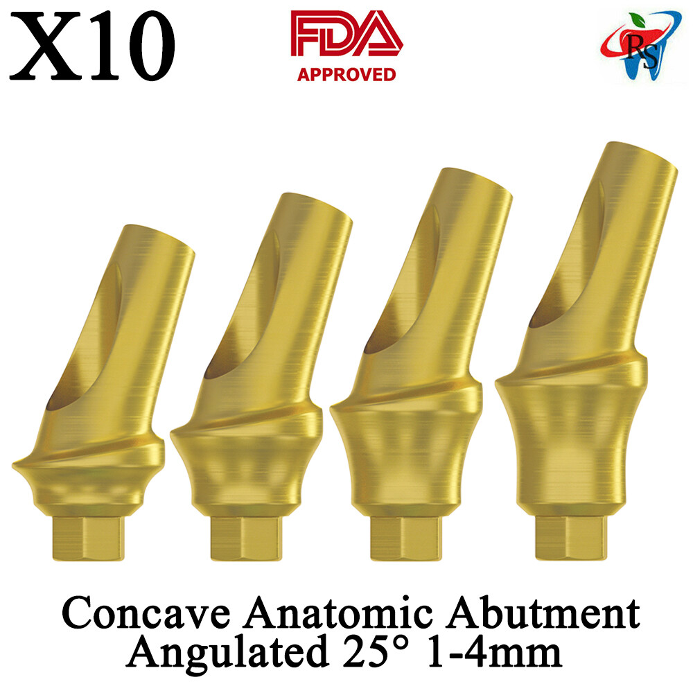 10pcs Abutments Concave Anatomic Angulated 25° Titanium Int Hex 1-4mm