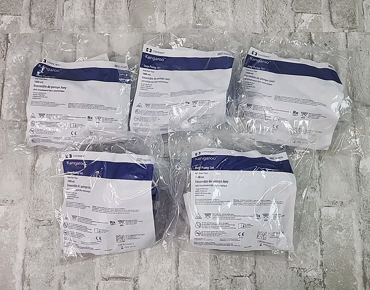Lot Of 5 Kangaroo Joey Pump Set Bag ( 1000mL Ref 763656 – Expiration 7/31/2026)