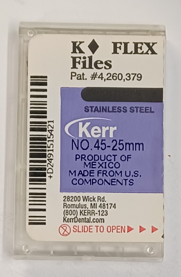 Kerr Dental Size 45 25mm Stainless Steel K-FLEX file 6-file per box