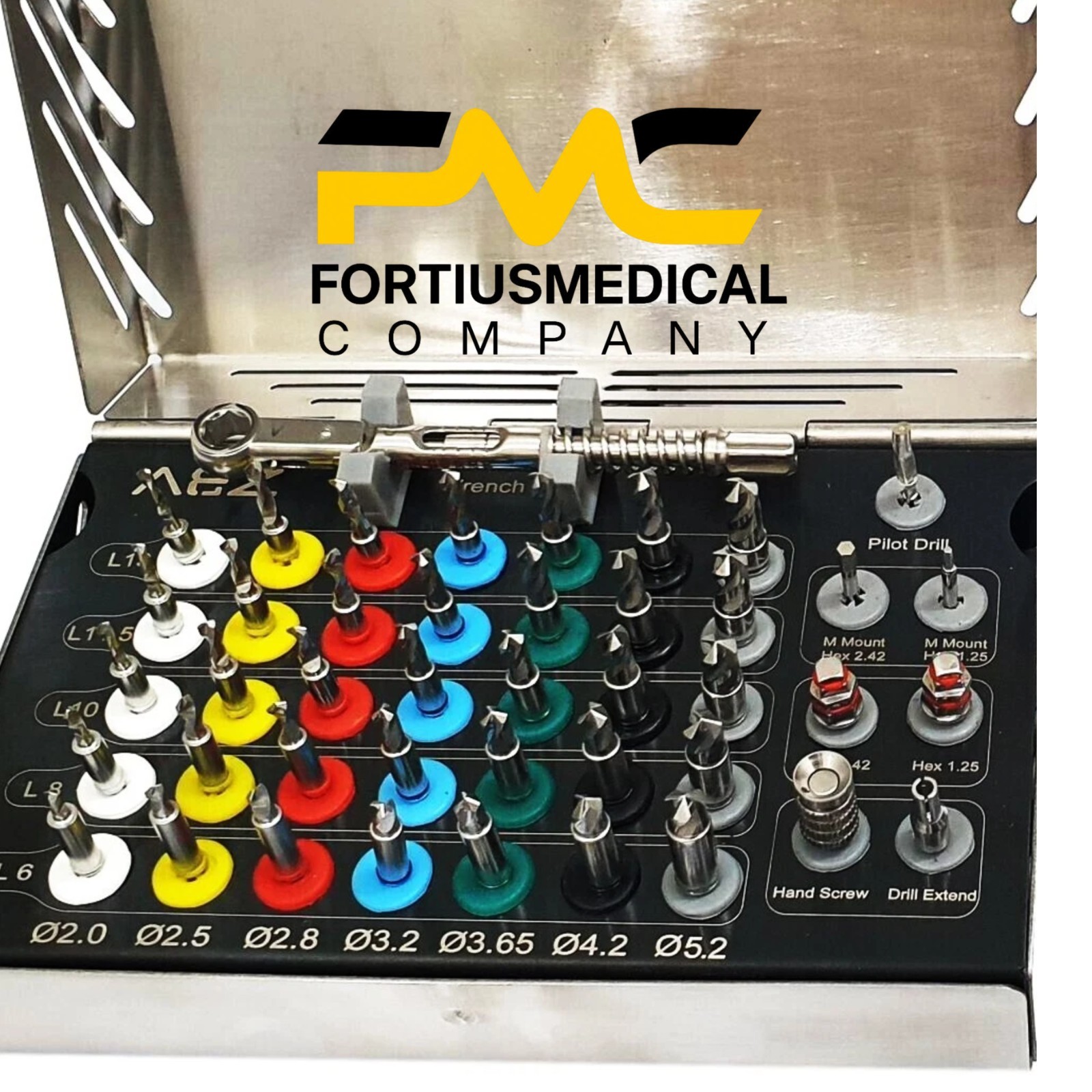 Dental Implant 35 Integral Stopper Drills with Drivers and Key Complete Kit 43PC