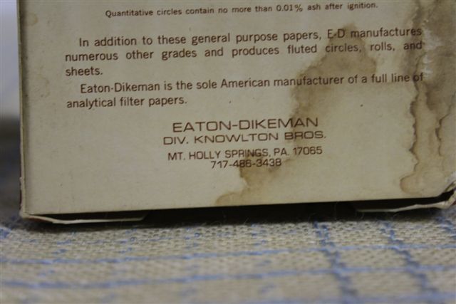 Vintage Eaton Dikeman Grade 615 Size 9cm Filter Paper in Box