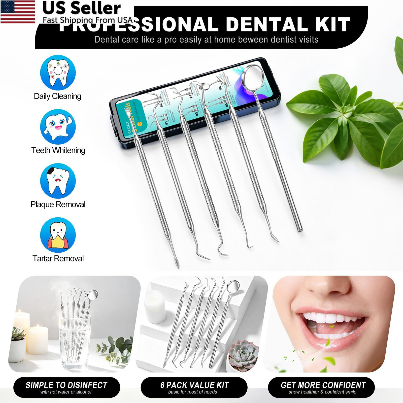 CATACC PRO Dental Tools, 1 Count (Pack of 6), Tools With Case – Black