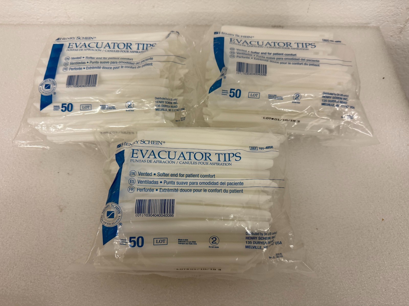 LOT (3) Henry Schein Evacuator Tips Vented 50ct/Bag Ref 101-4856
