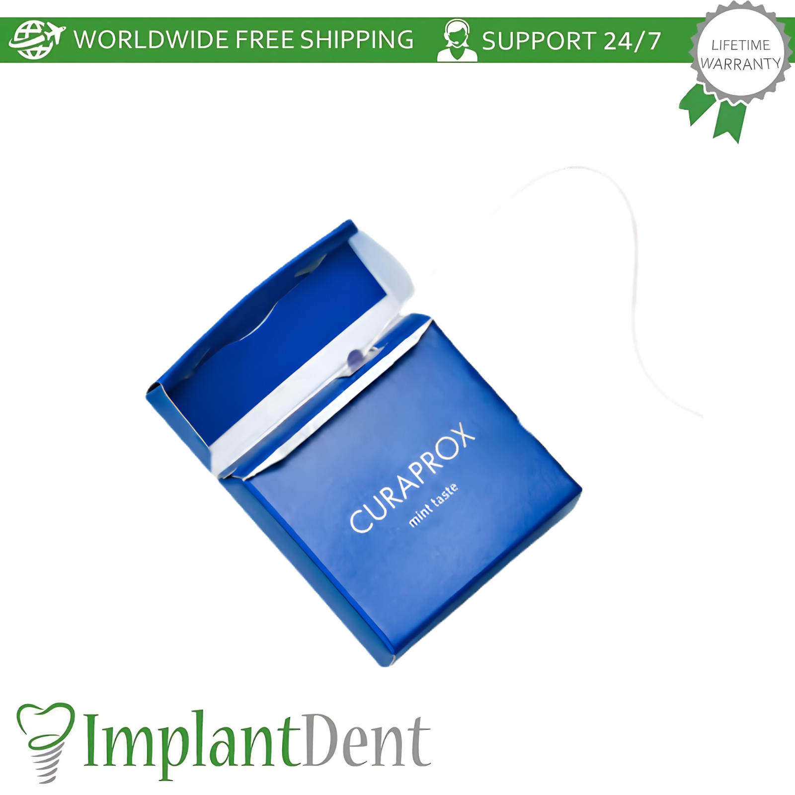 Curaprox DF 850 Daily Mint Floss 50m Dental Waxed Floss Roll with Mint Flavor