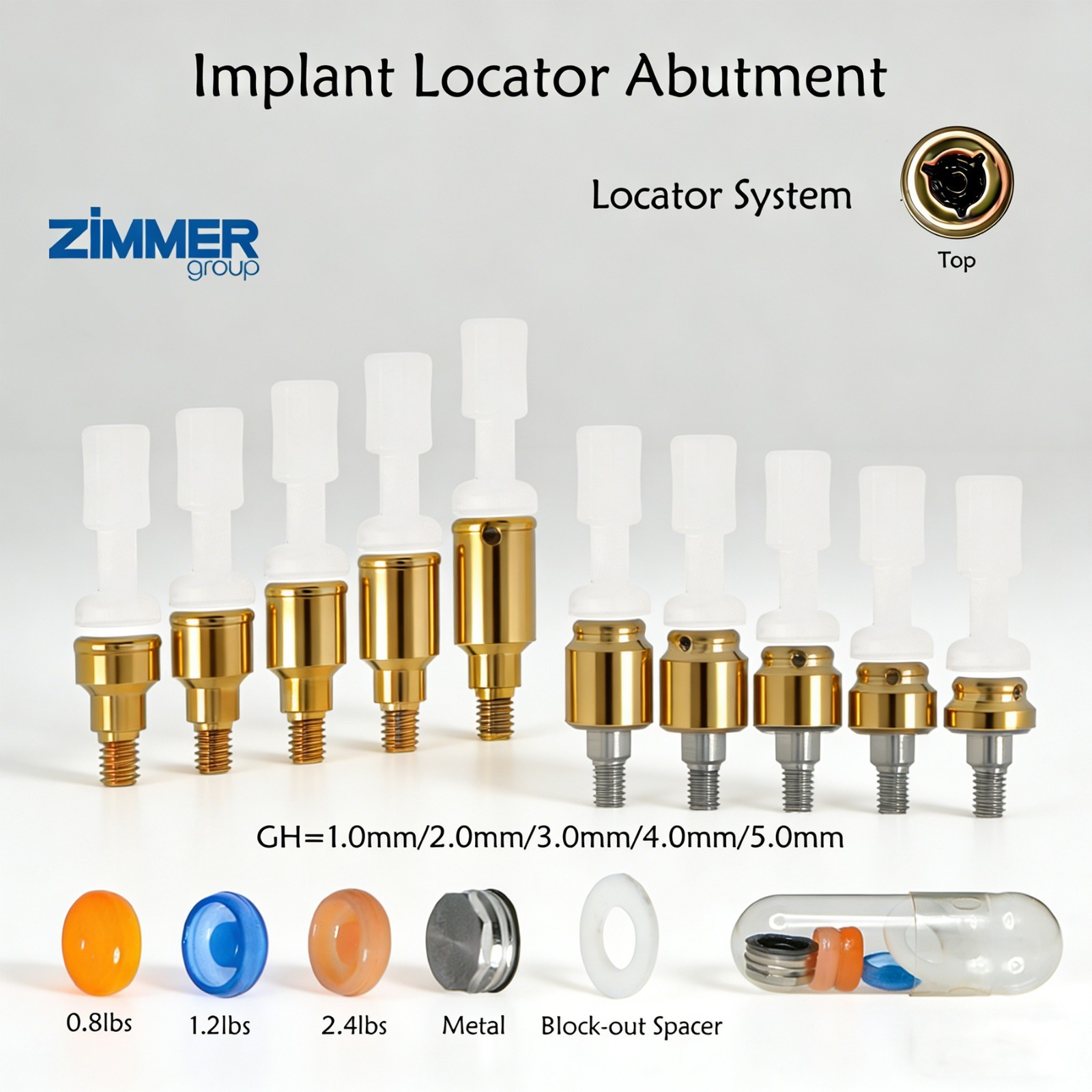 Dental 3.5/4.5mm Locator Attachment For Zimmer Screw-Vent system Abutment