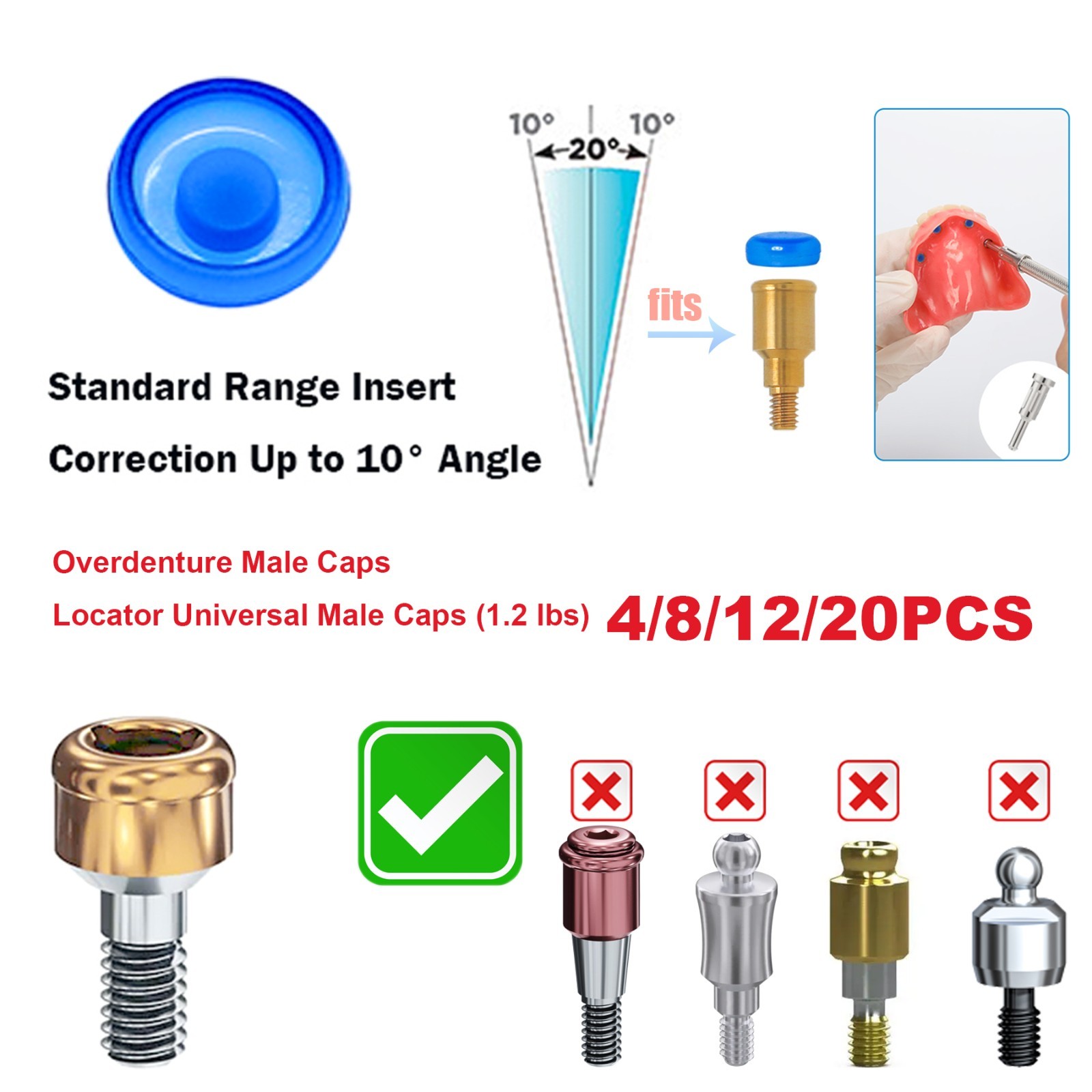 US Dental Locator Abutment Male Caps Kit Fit Hiossen Nobel Zimmer Implant System