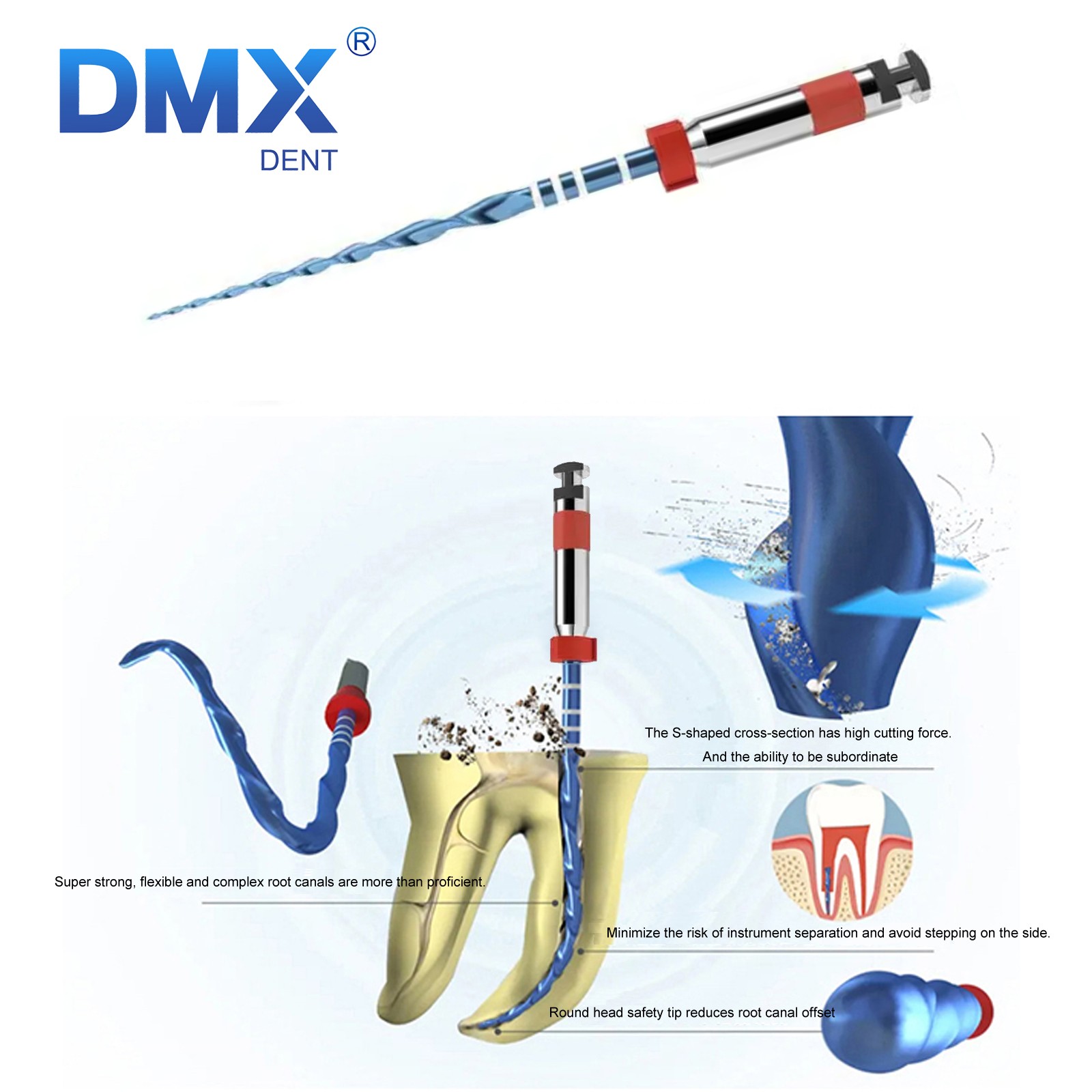 DMXDENT Dental Blue Rotary Endodontic Files Heat Activated R25 R40 R50 21/25mm