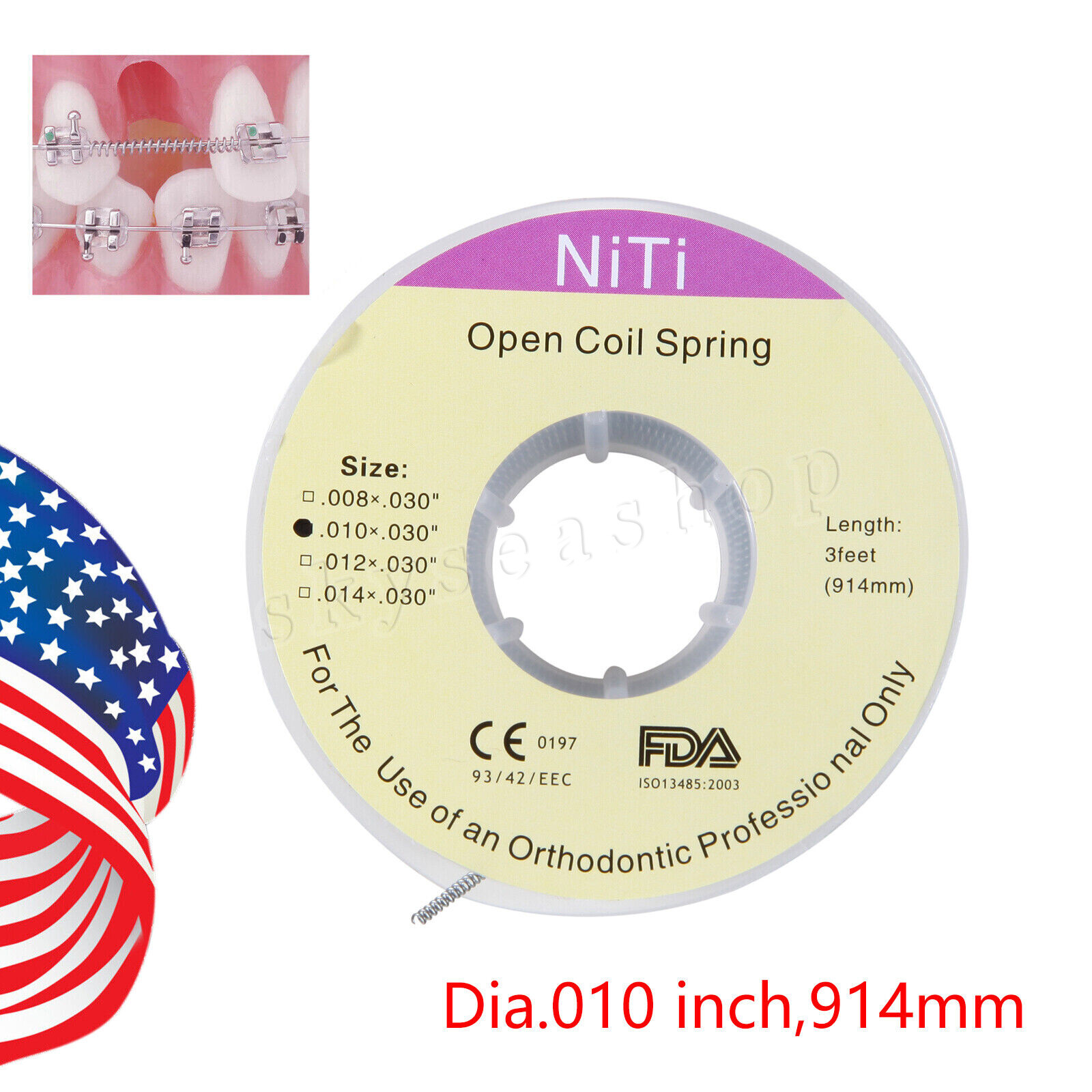 USA Dental Orthodontic Niti Open Coil Spring Spool Dia.010 *030 ” inch 914mm Ab