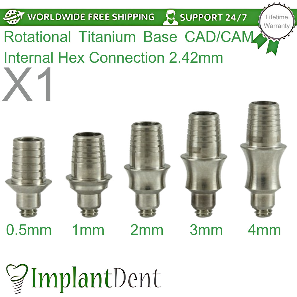 1x T-Base CAD/CAM Rotational For Dental Int Hex Connection 2.42mm Dentistry Lab