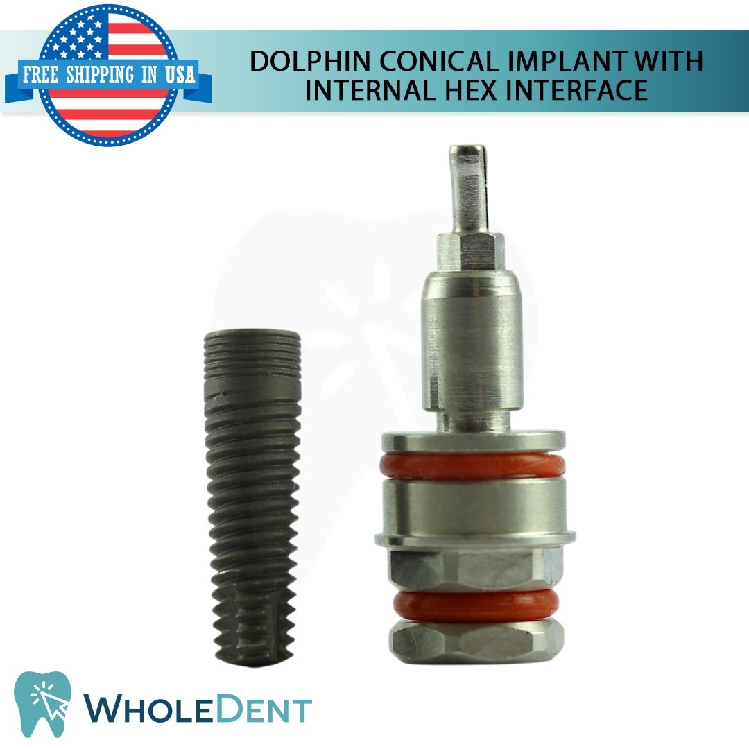 1x Dental Dolphin Conical Fixture with Int Hex Connection Titanium Sterile SLA