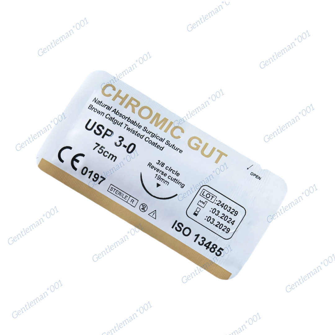 Absorbable Dental Oral Surgical Sutures CHROMIC GUT 3/0 Natural Needled 3/8