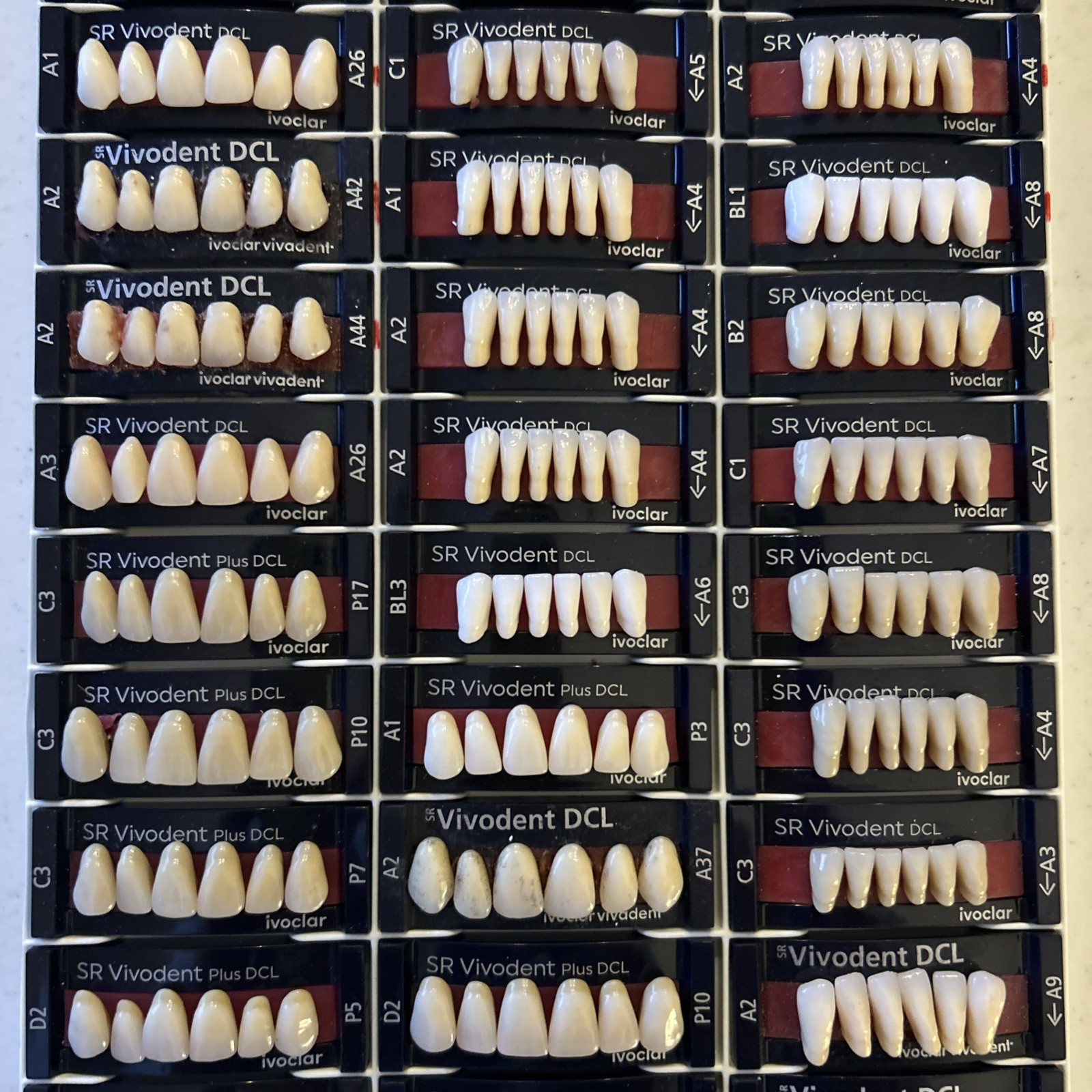 Lot X 45 Card Dental LAB acrylic teeth dentures Vivodent DCL ivoclar