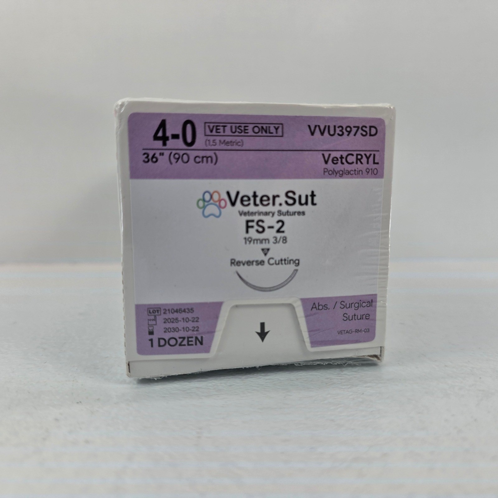 Veter.Sut VetCRYL 4-0 Polyglactin 910 Veterinary Sutures FS-2 19mm VVU397SD 12ct