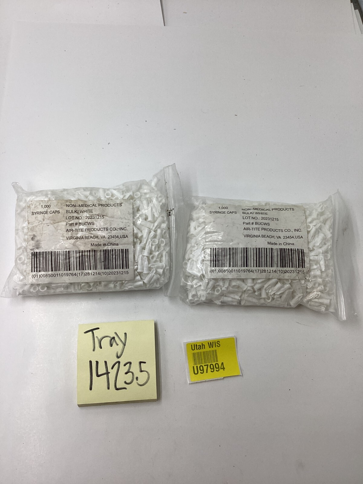 2 Pack of 1000 Air-Tite #BUCWS Plastic Syringe Caps White Stopper